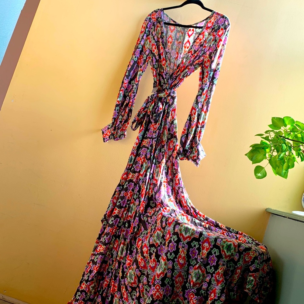 Meghan LA Floral Maxi Dress in Black with Pink, Red, Green & Purple